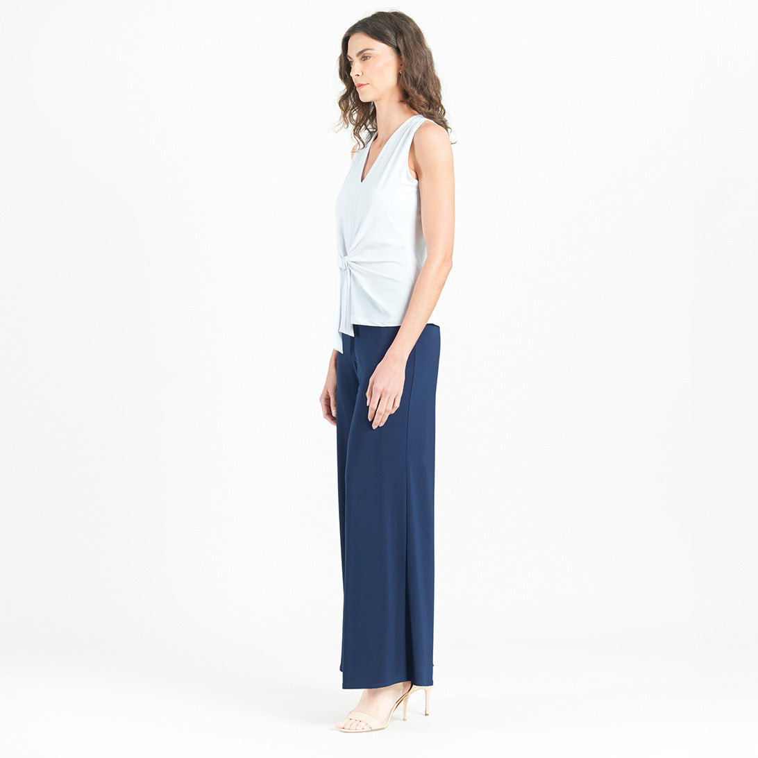 Sleeveless V-Neck Center Front Tie Top - White | Clara Sunwoo