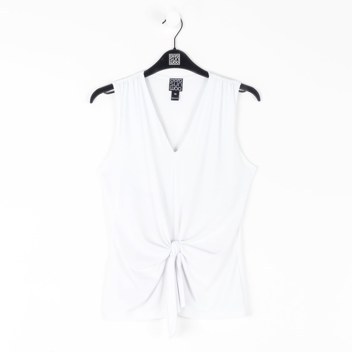 Sleeveless V-Neck Center Front Tie Top - White | Clara Sunwoo