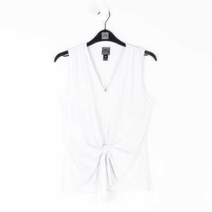 Sleeveless V-Neck Center Front Tie Top - White | Clara Sunwoo