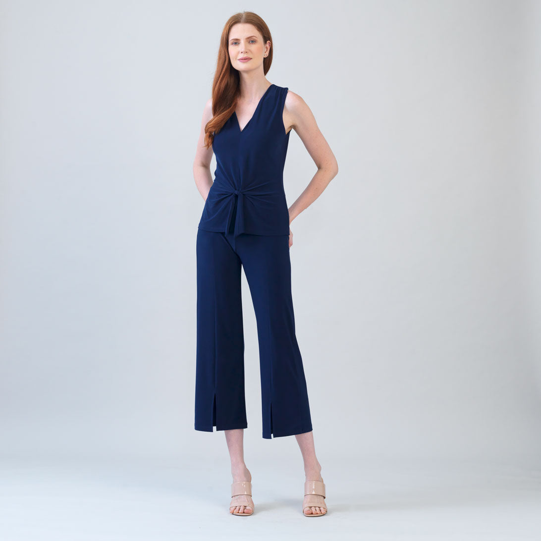 Sleeveless V-Neck Center Front Tie Top - Navy | Clara Sunwoo
