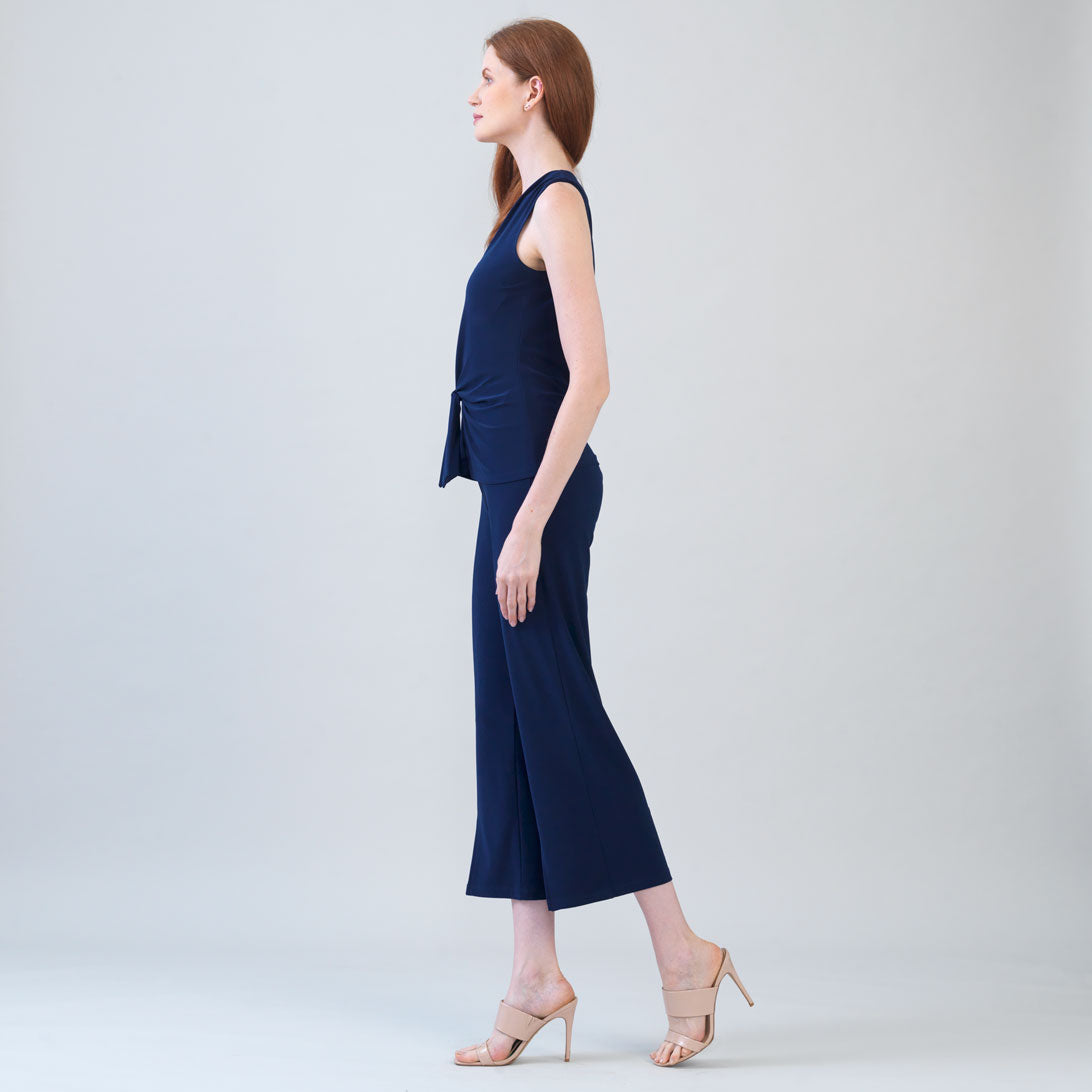Sleeveless V-Neck Center Front Tie Top - Navy | Clara Sunwoo