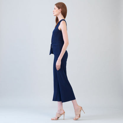 Sleeveless V-Neck Center Front Tie Top - Navy | Clara Sunwoo