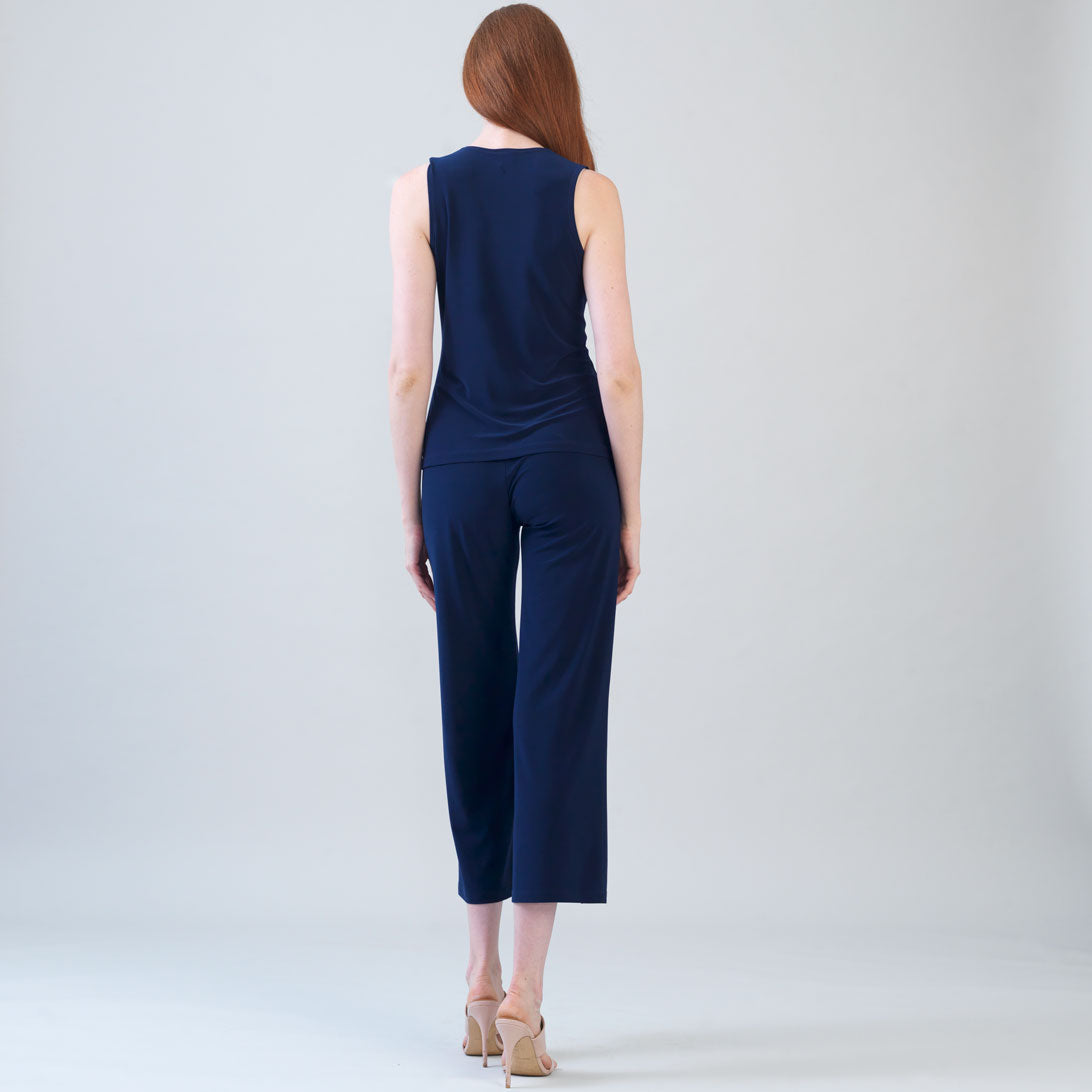 Sleeveless V-Neck Center Front Tie Top - Navy | Clara Sunwoo