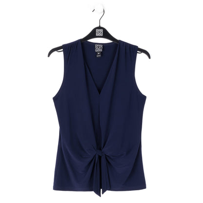 Sleeveless V-Neck Center Front Tie Top - Navy | Clara Sunwoo