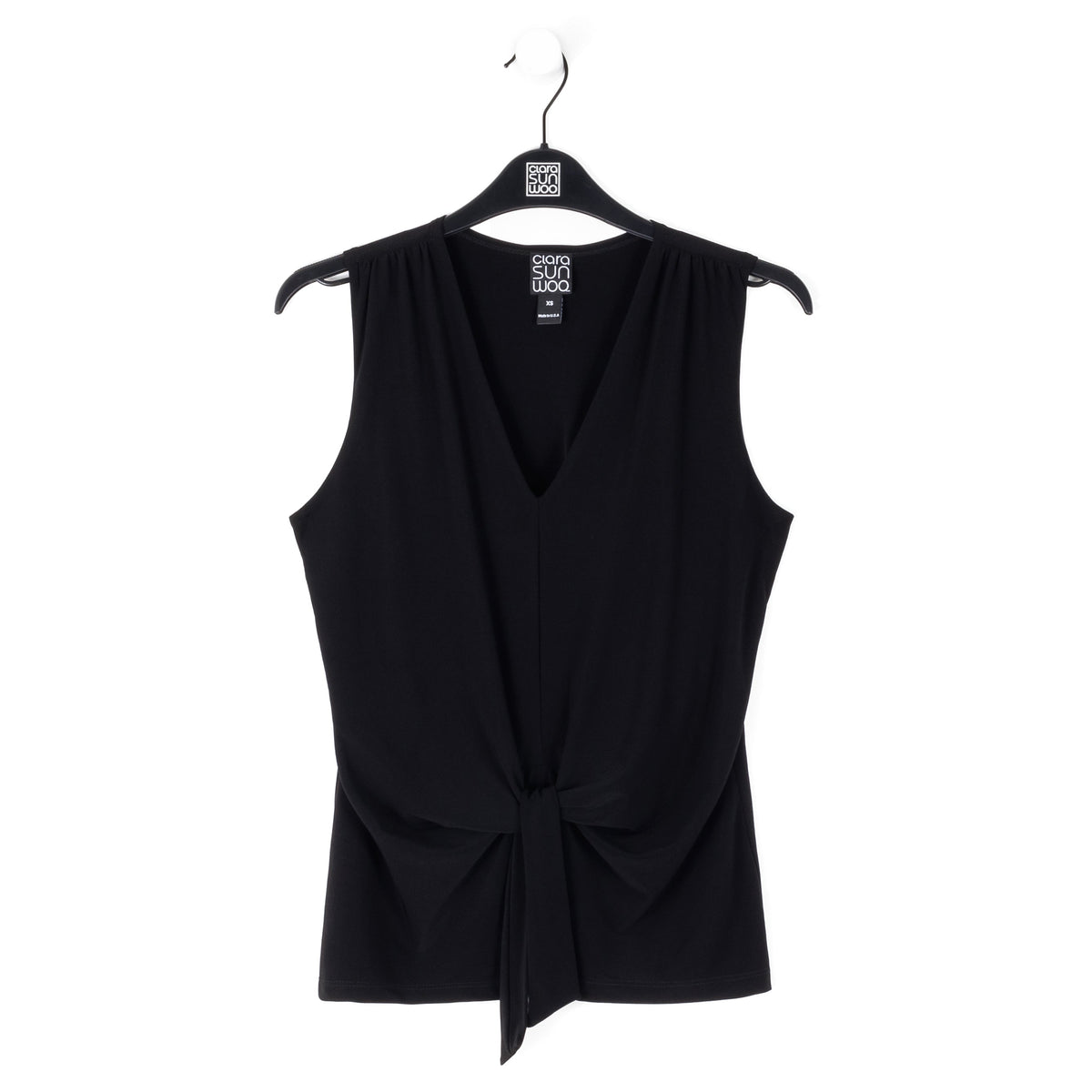 Sleeveless V-Neck Center Front Tie Top - Black | Clara Sunwoo