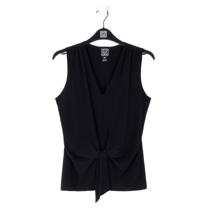 Sleeveless V-Neck Center Front Tie Top - Black | Clara Sunwoo