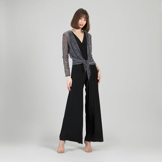 Sheer Shimmer - Modern Tie Front Cardigan - Silver - Limited Sizes | Clara Sunwoo