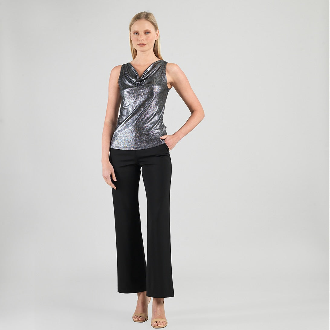 Metallic Shimmer - Cowl Neck Draped Tank - Gunmetal - Final Sale | Clara Sunwoo