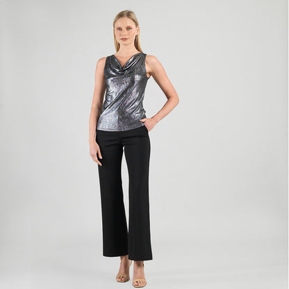 Metallic Shimmer - Cowl Neck Draped Tank - Gunmetal - Final Sale | Clara Sunwoo
