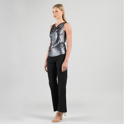 Metallic Shimmer - Cowl Neck Draped Tank - Gunmetal - Final Sale | Clara Sunwoo