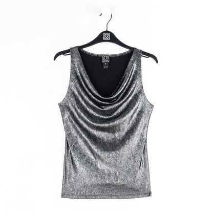 Metallic Shimmer - Cowl Neck Draped Tank - Gunmetal - Final Sale | Clara Sunwoo