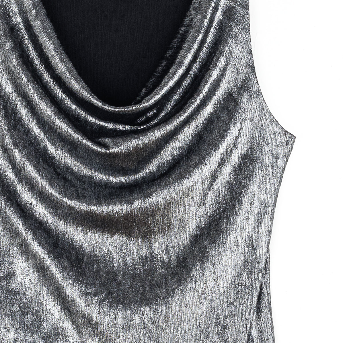 Metallic Shimmer - Cowl Neck Draped Tank - Gunmetal - Final Sale | Clara Sunwoo