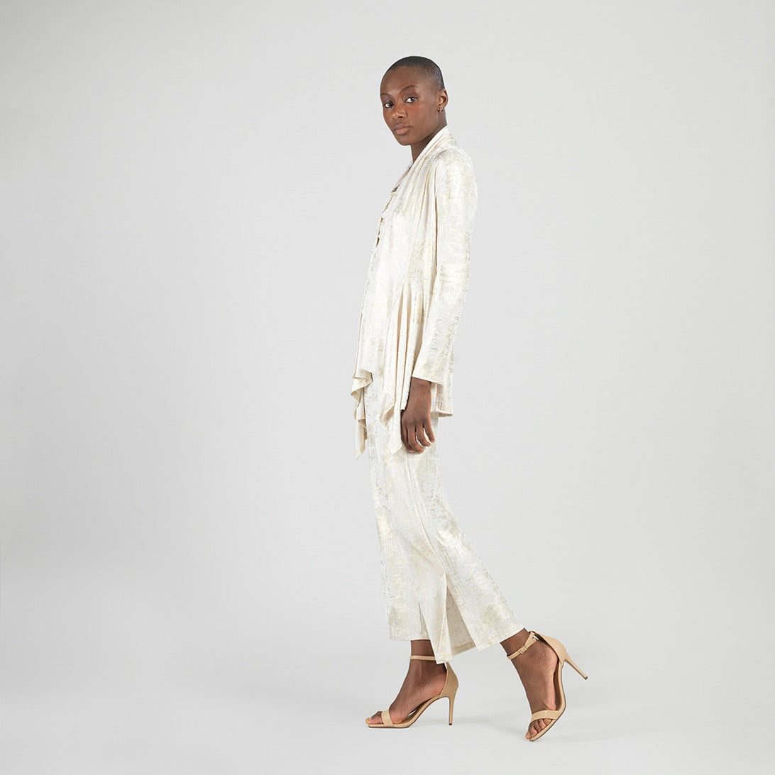 Foil Sheen - Drape Tunic Cardigan - Champagne - Final Sale | Clara Sunwoo