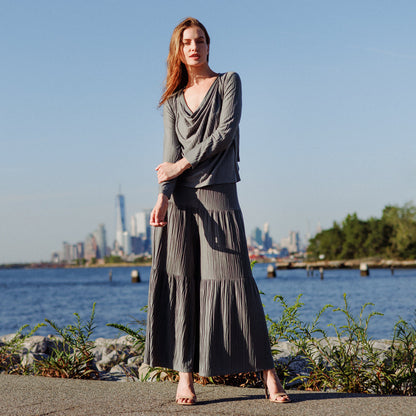 Soft Pleat Knit - 2pc Cardigan & Cowl Tank Twinset - Olive - Final Sale | Clara Sunwoo