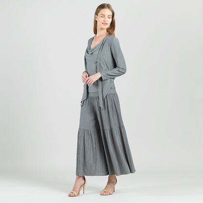 Soft Pleat Knit - 2pc Cardigan & Cowl Tank Twinset - Olive - Final Sale | Clara Sunwoo