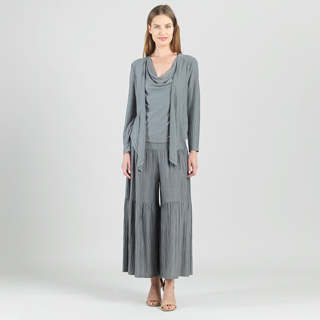 Soft Pleat Knit - 2pc Cardigan & Cowl Tank Twinset - Olive - Final Sale | Clara Sunwoo
