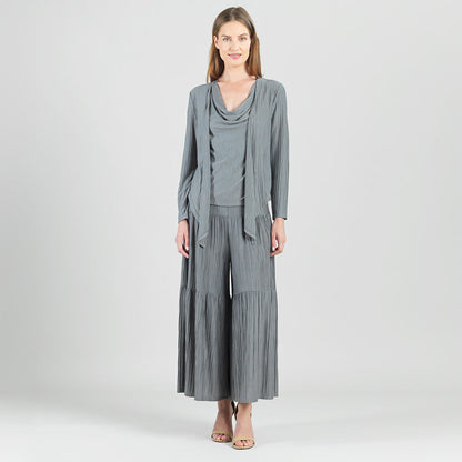Soft Pleat Knit - 2pc Cardigan & Cowl Tank Twinset - Olive - Final Sale | Clara Sunwoo