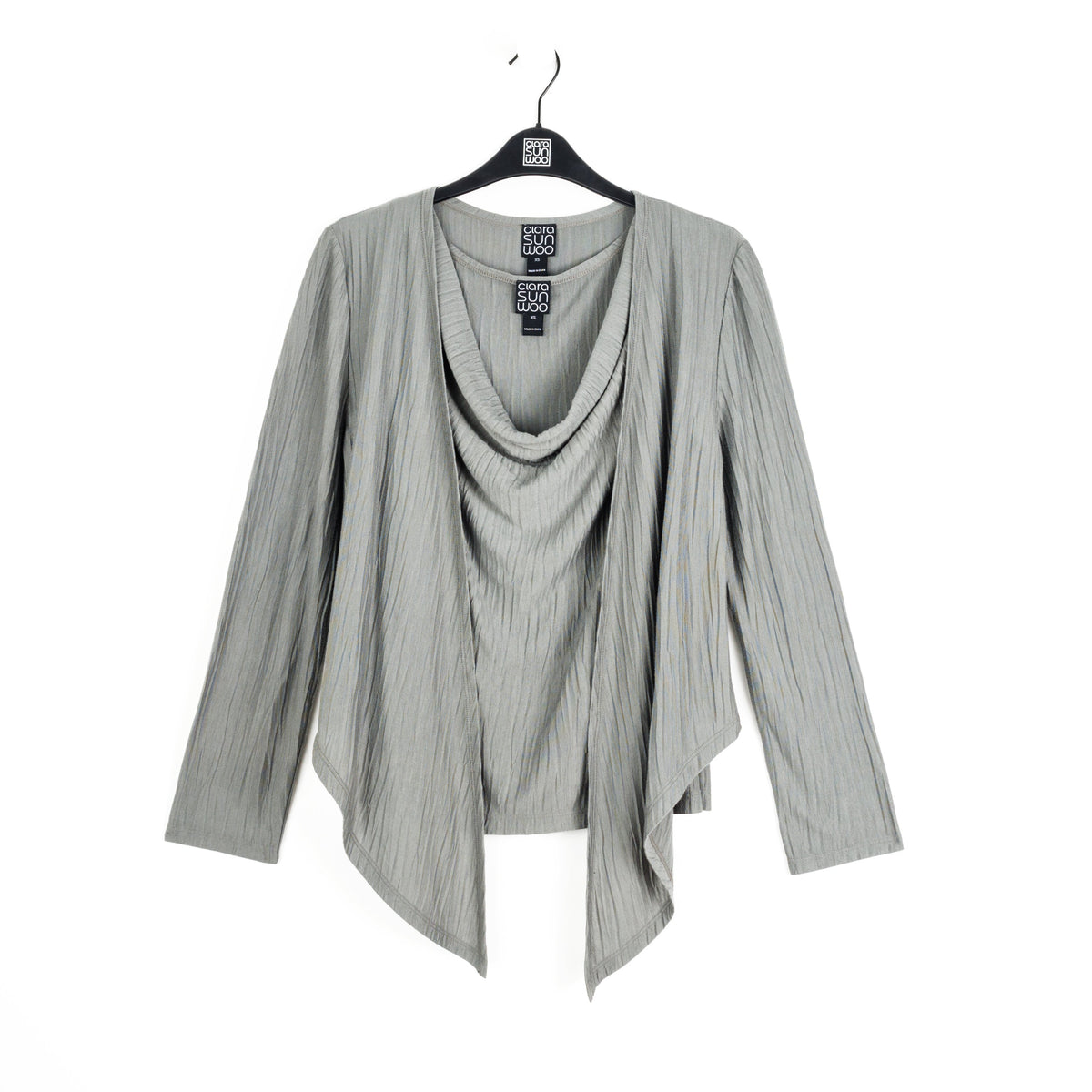 Soft Pleat Knit - 2pc Cardigan & Cowl Tank Twinset - Olive - Final Sale | Clara Sunwoo