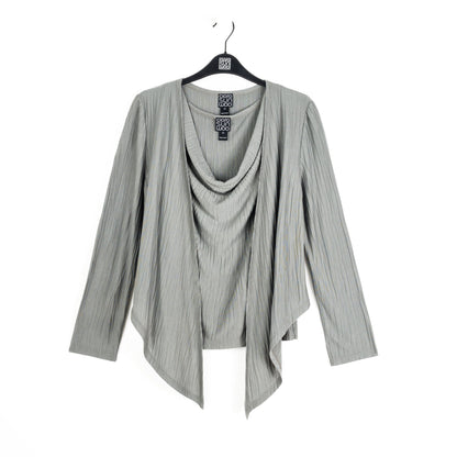 Soft Pleat Knit - 2pc Cardigan & Cowl Tank Twinset - Olive - Final Sale | Clara Sunwoo