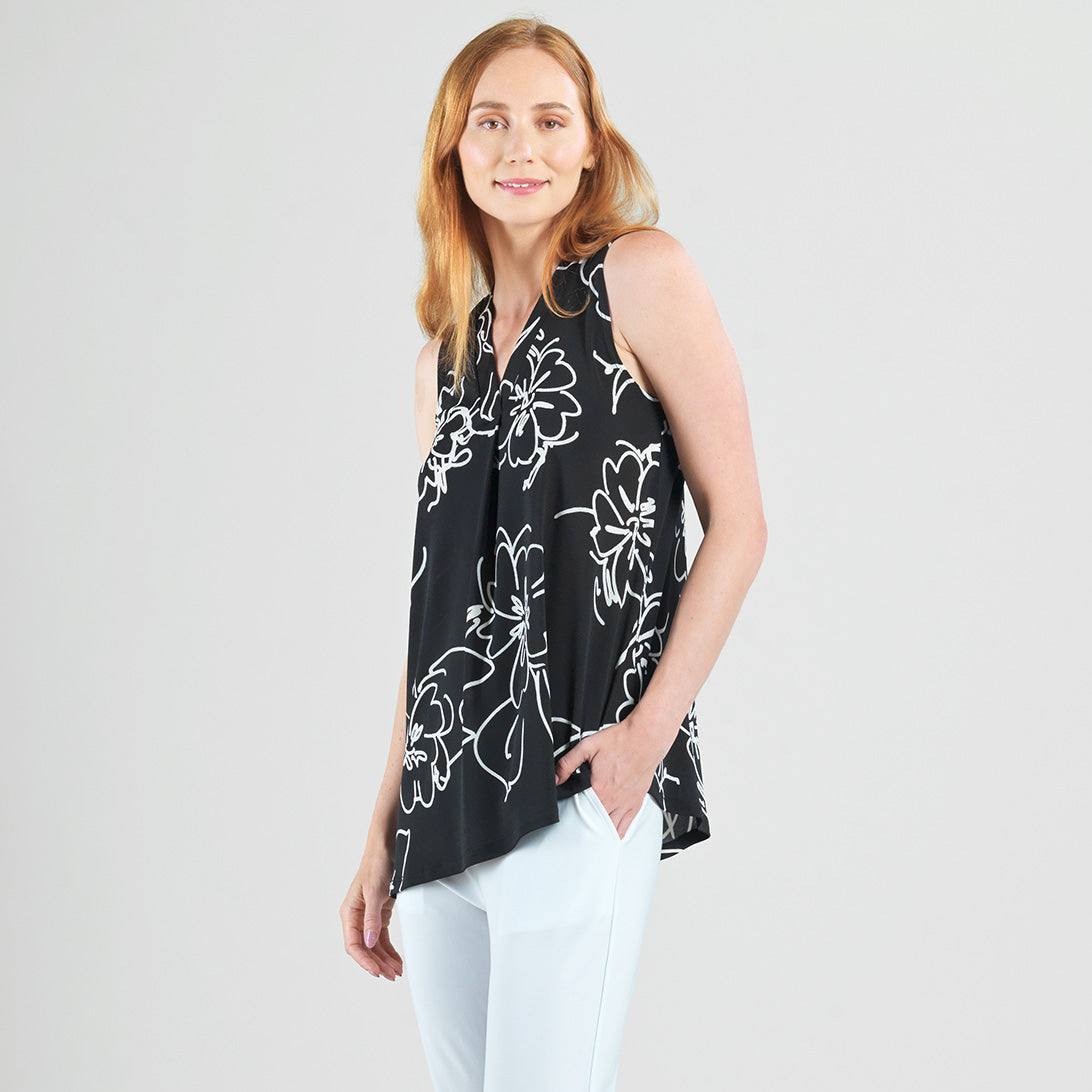 Crepe Knit - Asymmetrical Tunic Tank - Blossom Sketch - Final Sale | Clara Sunwoo