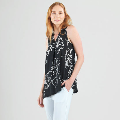 Crepe Knit - Asymmetrical Tunic Tank - Blossom Sketch - Final Sale | Clara Sunwoo