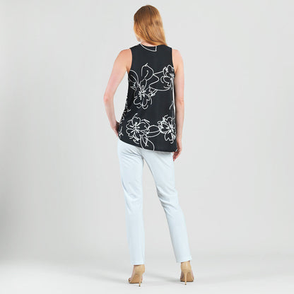 Crepe Knit - Asymmetrical Tunic Tank - Blossom Sketch - Final Sale | Clara Sunwoo