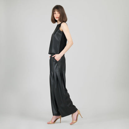 Liquid Leather™ Sheen Two-Tone Jewel Neck Tank - Black | Clara Sunwoo
