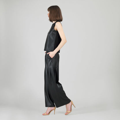 Liquid Leather™ Sheen Two-Tone Jewel Neck Tank - Black | Clara Sunwoo