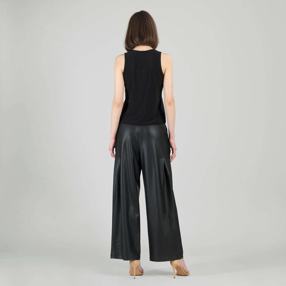 Liquid Leather™ Sheen Two-Tone Jewel Neck Tank - Black | Clara Sunwoo