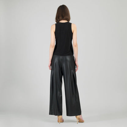 Liquid Leather™ Sheen Two-Tone Jewel Neck Tank - Black | Clara Sunwoo