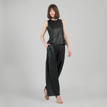 Liquid Leather™ Sheen Two-Tone Jewel Neck Tank - Black | Clara Sunwoo