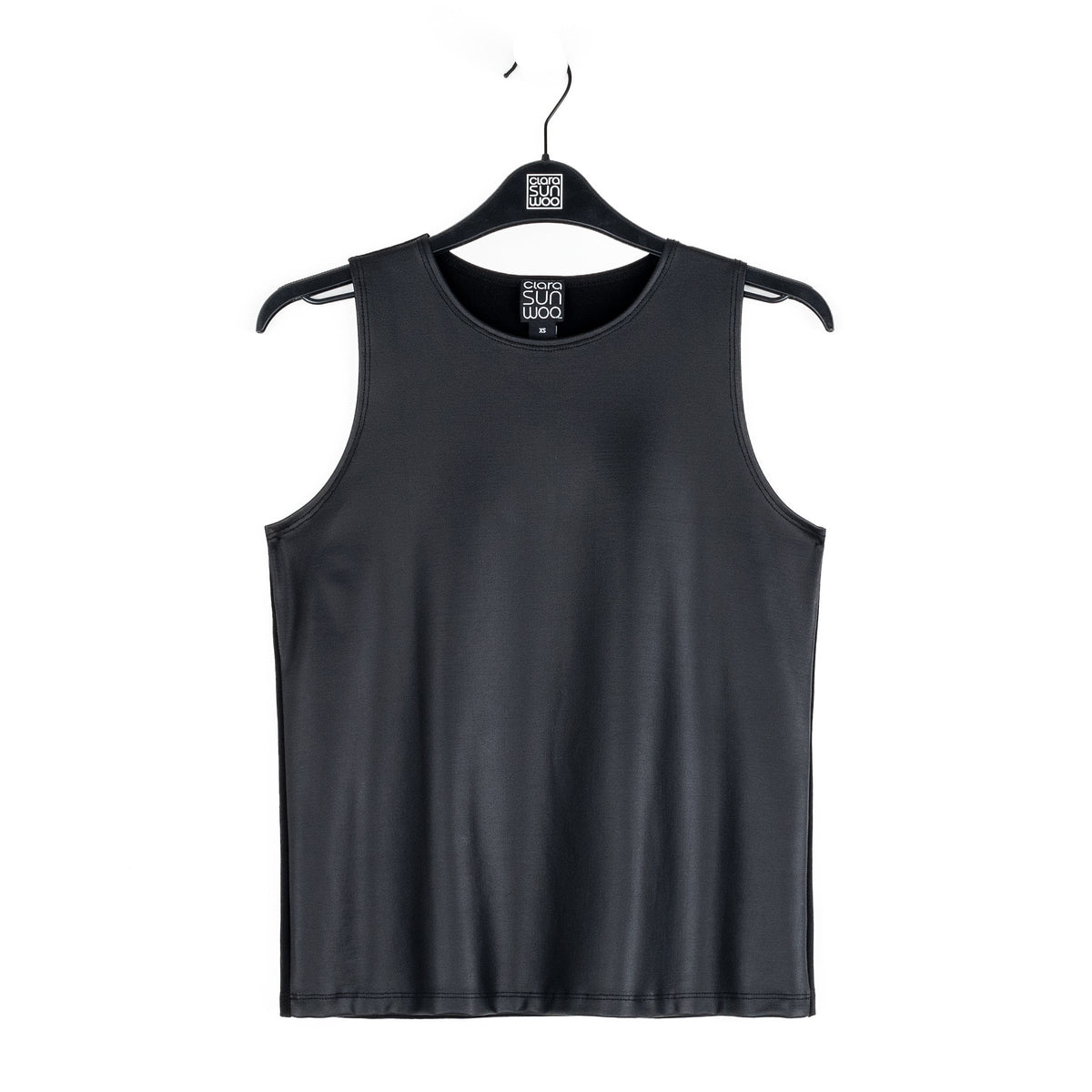 Liquid Leather™ Sheen Two-Tone Jewel Neck Tank - Black | Clara Sunwoo