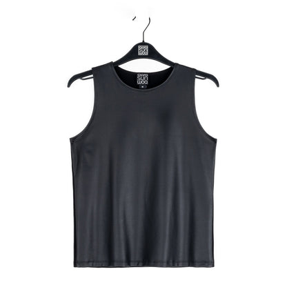 Liquid Leather™ Sheen Two-Tone Jewel Neck Tank - Black | Clara Sunwoo