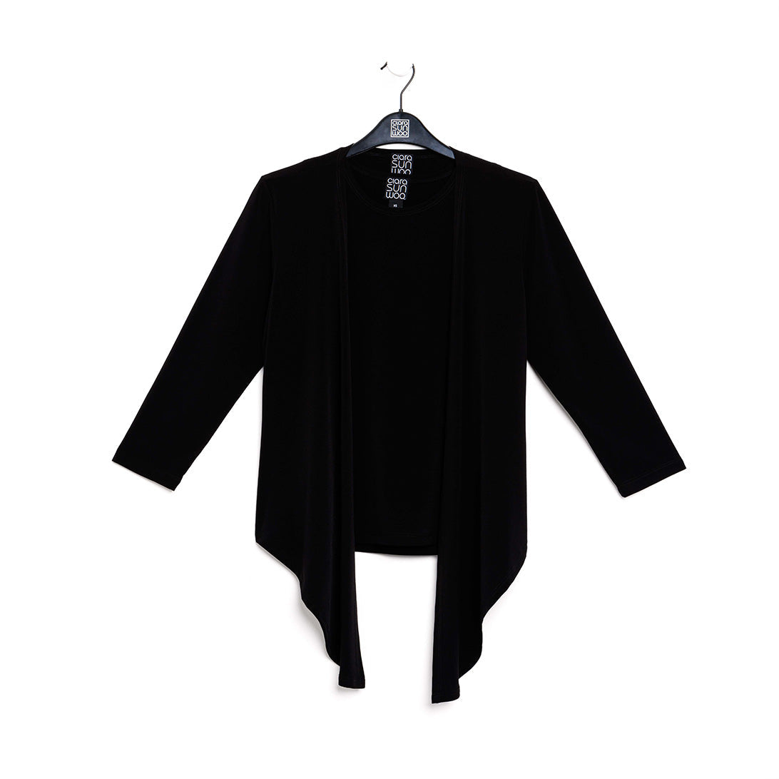 Modern Tie Front Cardigan - Black | Clara Sunwoo