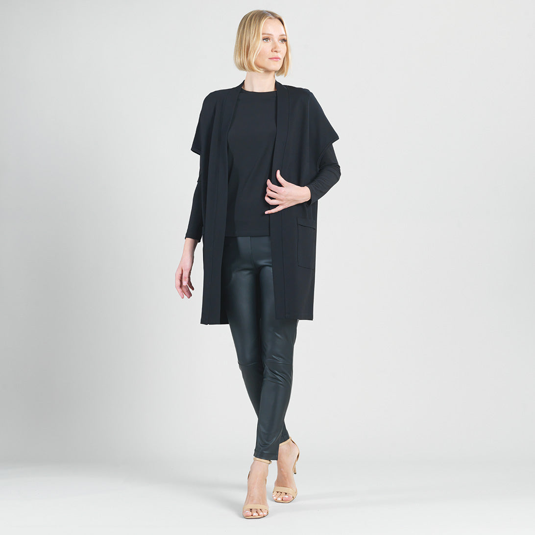 Ponte Knit - Cap Sleeve Pocket Vest - Black - Final Sale | Clara Sunwoo