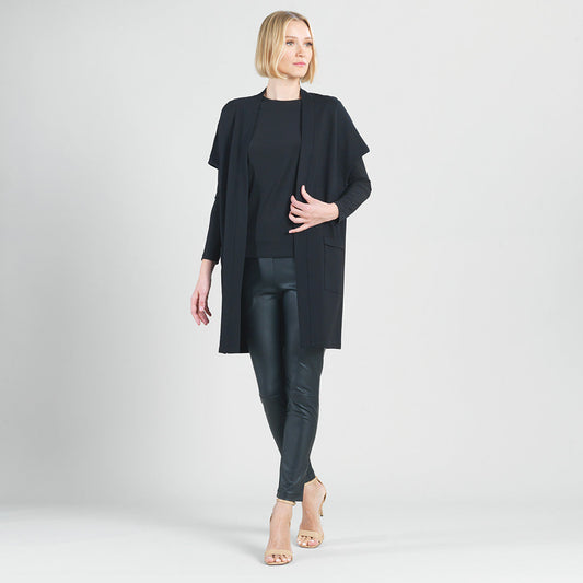 Ponte Knit - Cap Sleeve Pocket Vest - Black - Final Sale | Clara Sunwoo