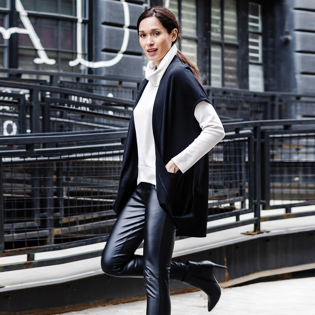 Ponte Knit - Cap Sleeve Pocket Vest - Black - Final Sale | Clara Sunwoo