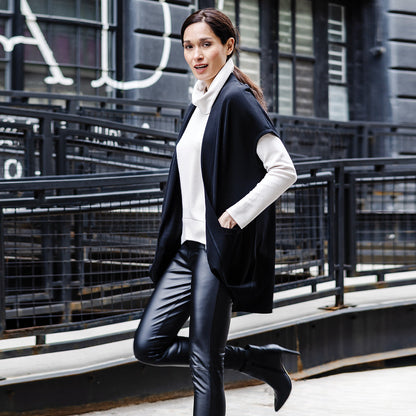 Ponte Knit - Cap Sleeve Pocket Vest - Black - Final Sale | Clara Sunwoo