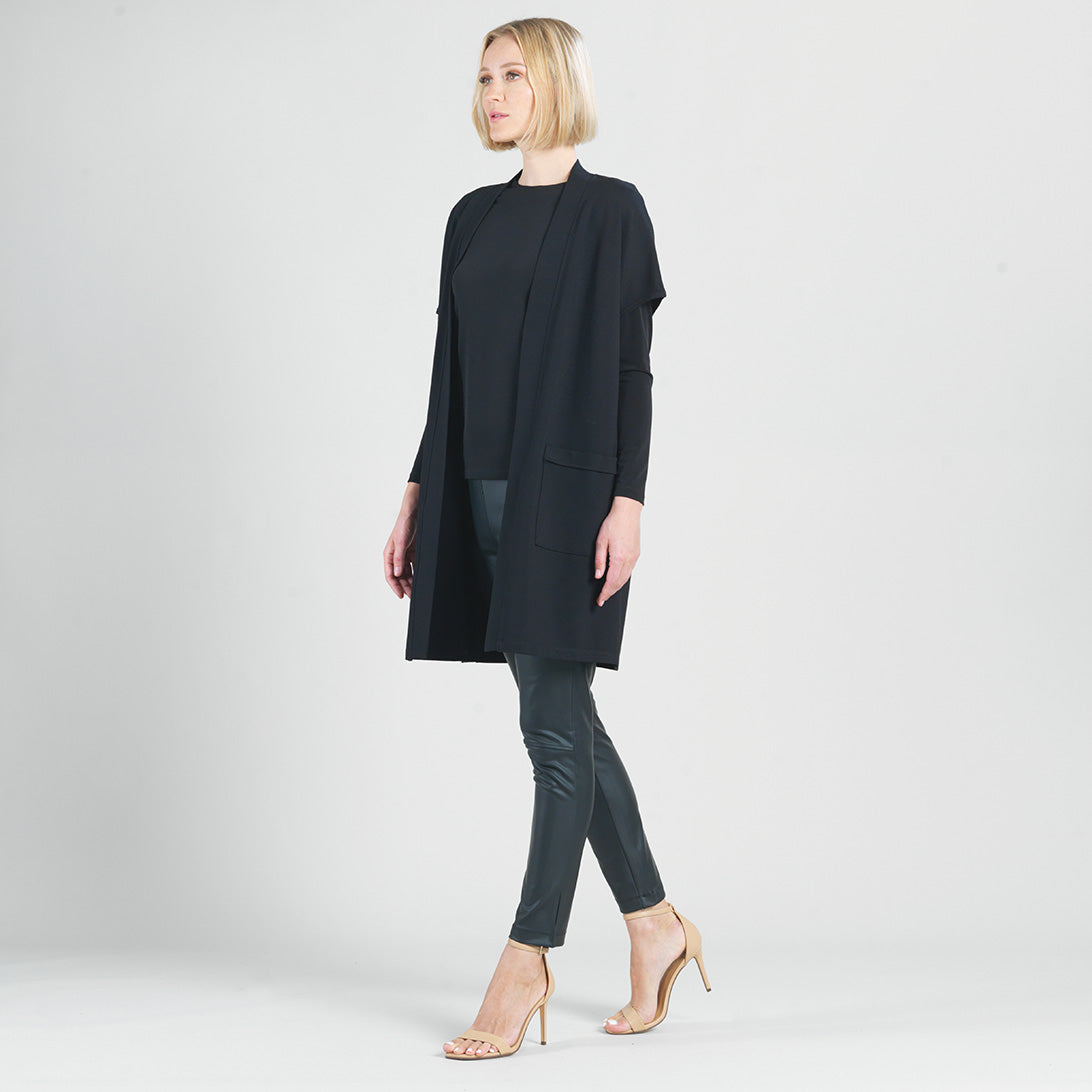 Ponte Knit - Cap Sleeve Pocket Vest - Black - Final Sale | Clara Sunwoo