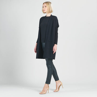 Ponte Knit - Cap Sleeve Pocket Vest - Black - Final Sale | Clara Sunwoo