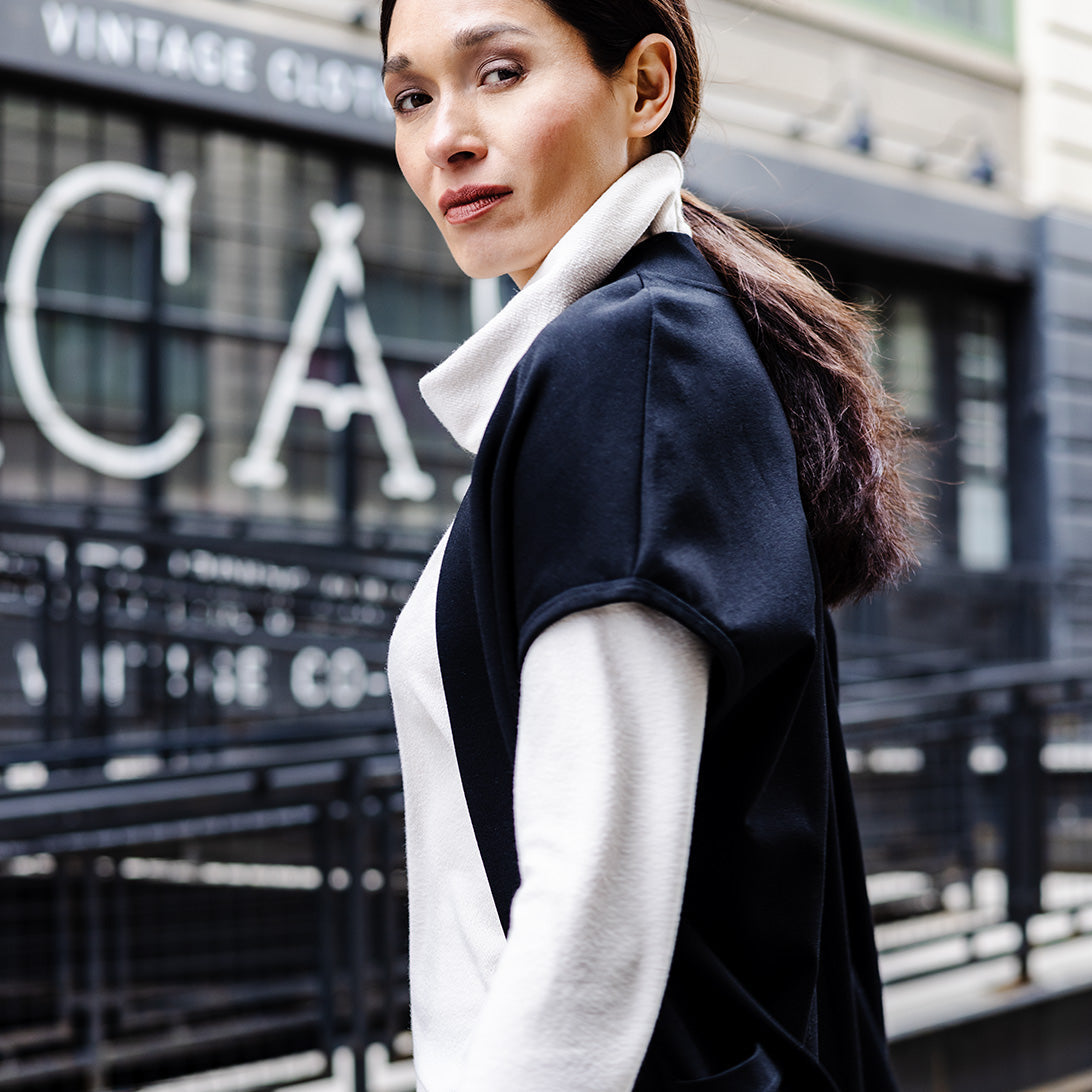 Ponte Knit - Cap Sleeve Pocket Vest - Black - Final Sale | Clara Sunwoo