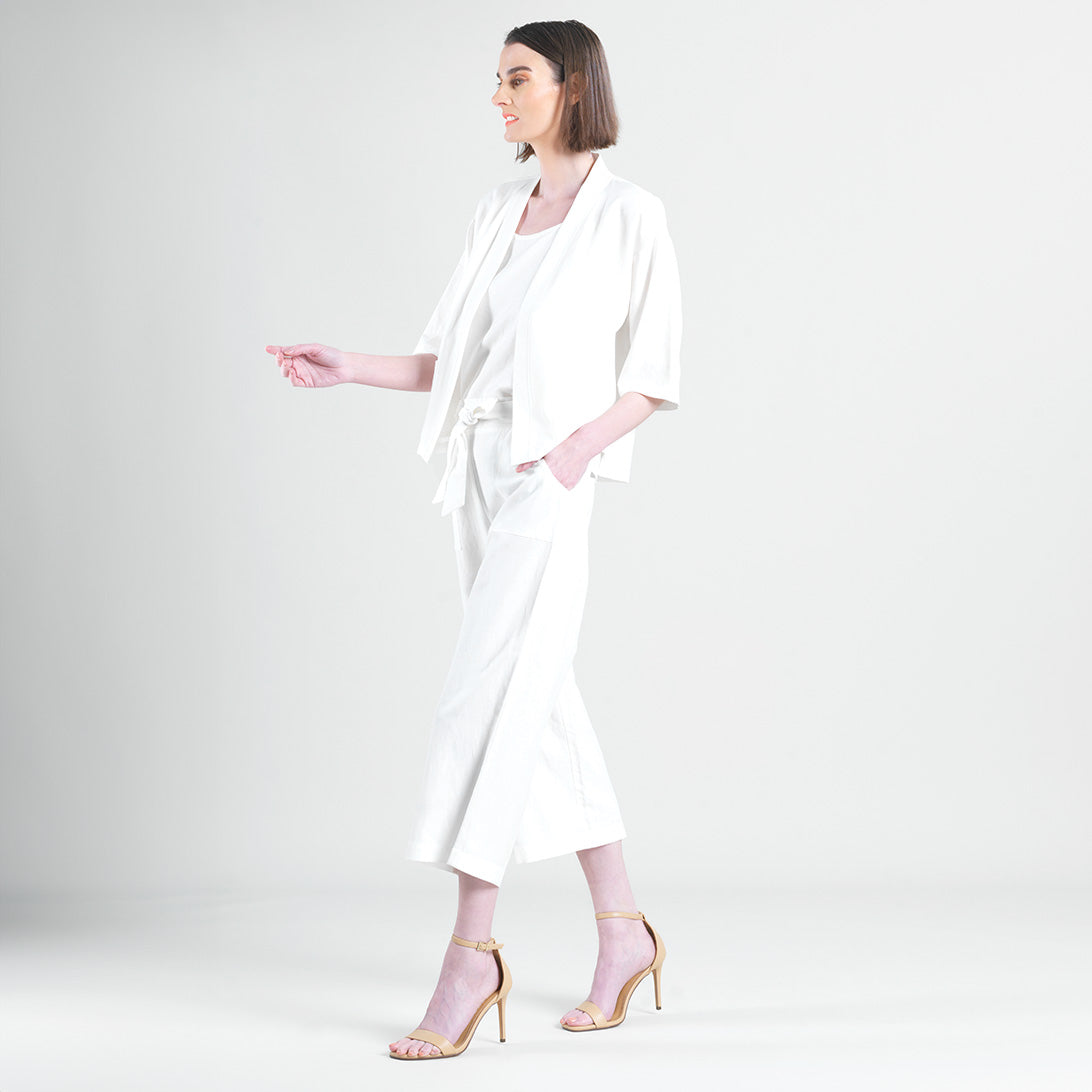 Linen Knit - Hi-Low Pocket Cardigan Jacket - Ivory - Final Sale! | Clara Sunwoo