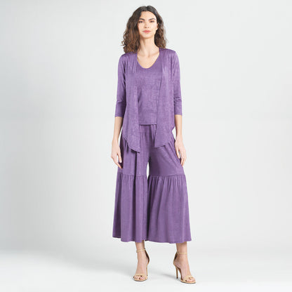 Crushed Silk Knit - Cardigan, Tank, Skirt-Pant 3pc Set - Plum - Final Sale! | Clara Sunwoo