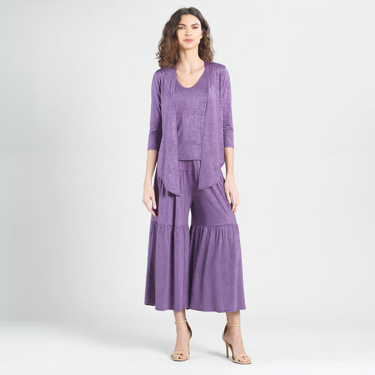 Crushed Silk Knit - Cardigan, Tank, Skirt-Pant 3pc Set - Plum - Final Sale! | Clara Sunwoo
