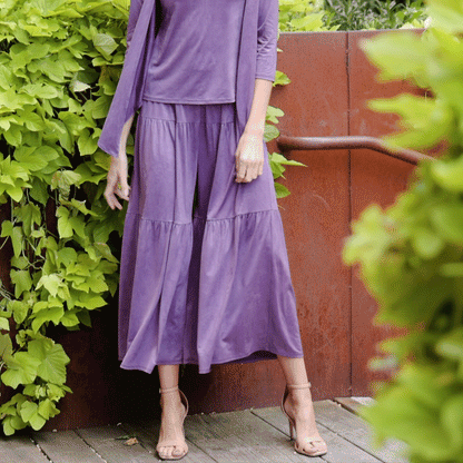 Crushed Silk Knit - Cardigan, Tank, Skirt-Pant 3pc Set - Plum - Final Sale! | Clara Sunwoo