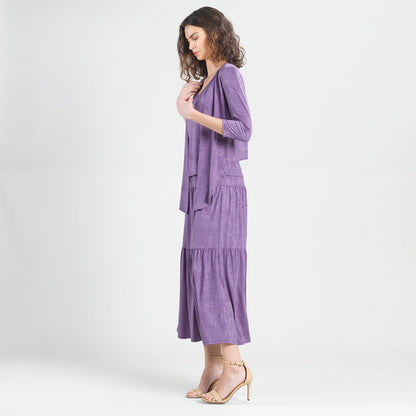 Crushed Silk Knit - Cardigan, Tank, Skirt-Pant 3pc Set - Plum - Final Sale! | Clara Sunwoo