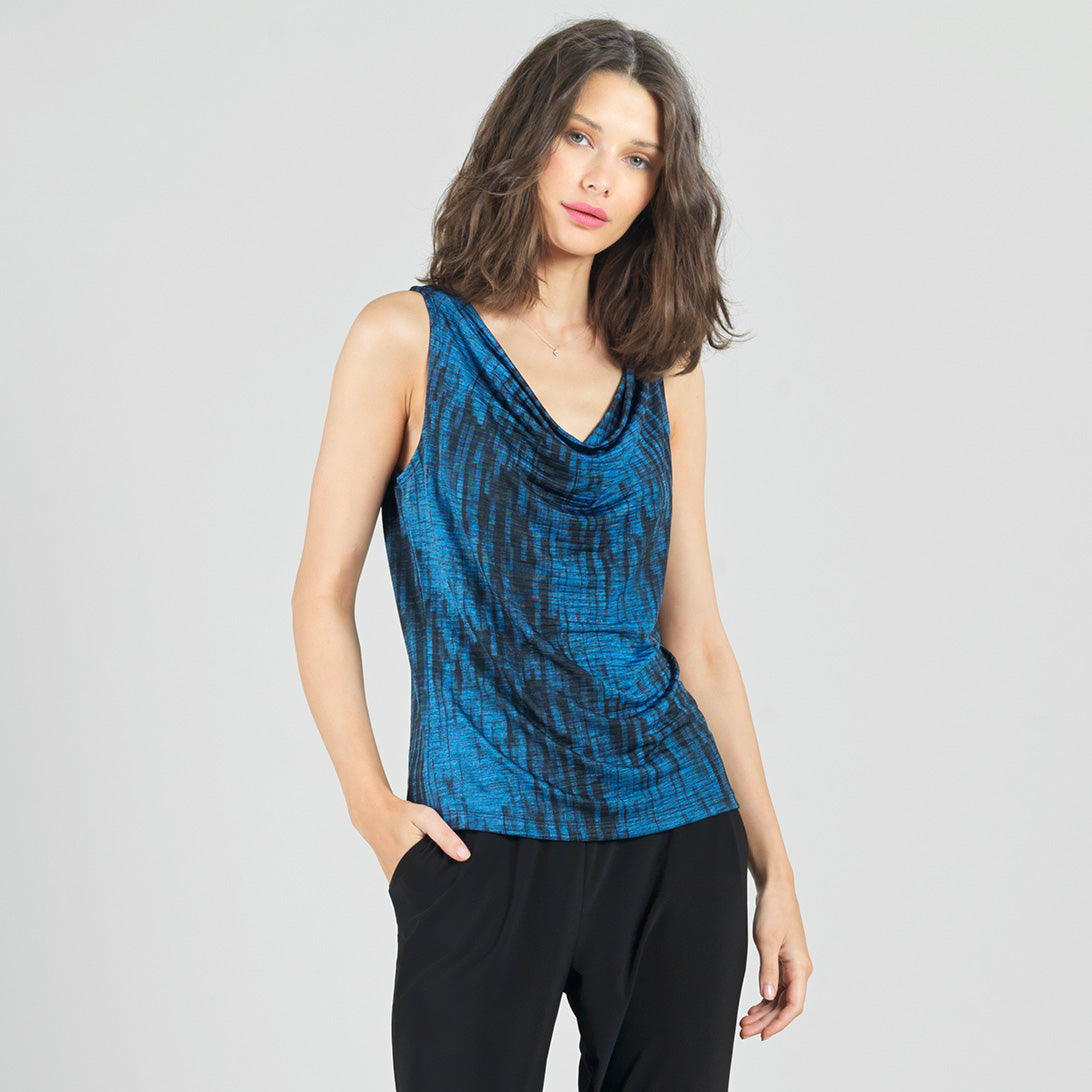 Crinkle Pleat Knit - 2pc Cardigan & Cowl Tank Twinset - Water Ripple-Cobalt - Final Sale! | Clara Sunwoo