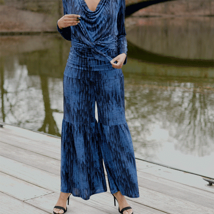Crinkle Pleat Knit - 2pc Cardigan & Cowl Tank Twinset - Water Ripple-Cobalt - Final Sale! | Clara Sunwoo