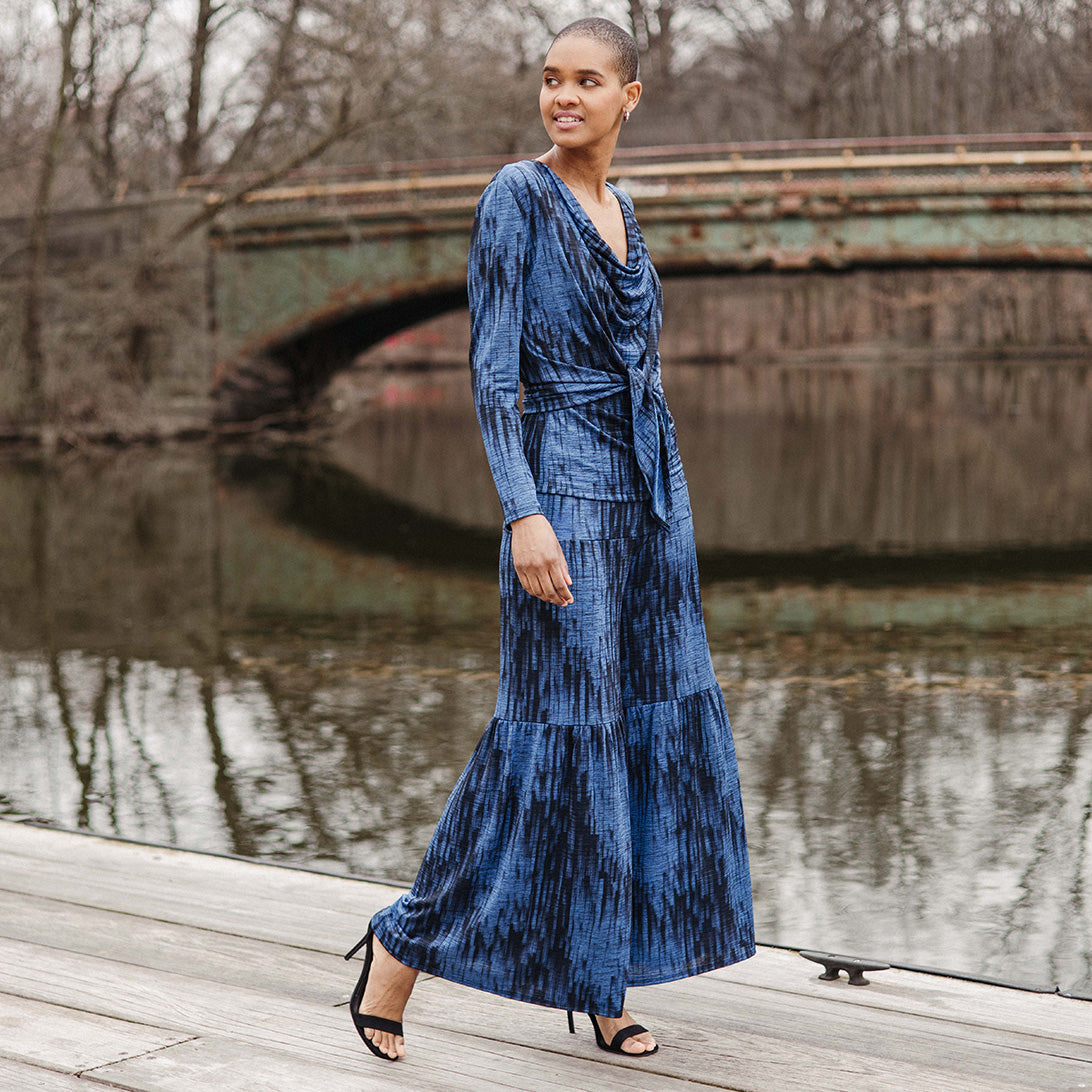 Crinkle Pleat Knit - 2pc Cardigan & Cowl Tank Twinset - Water Ripple-Cobalt - Final Sale! | Clara Sunwoo