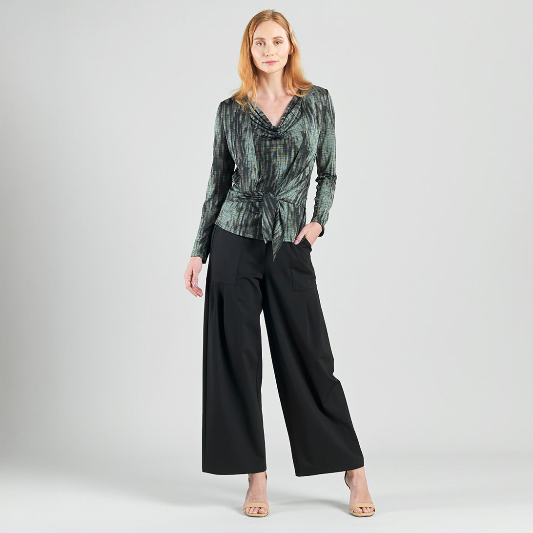 Crinkle Pleat Knit - 2pc Cardigan & Cowl Tank Twinset - Water Ripple-Olive - Final Sale! | Clara Sunwoo